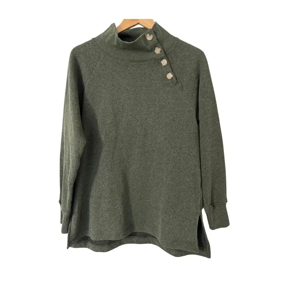 J. Crew Wide Button‎ Collar Tunic Sweatshirt Cloud Spun Fleece Size Small